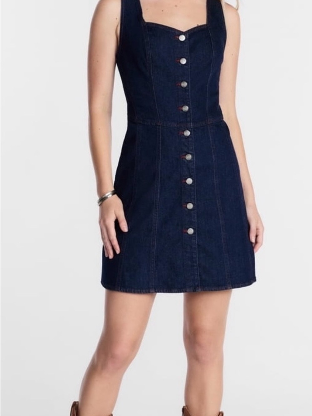 Denim Button Front Mini Dress Stretch NWT Cowgirl Festival Rodeo Western